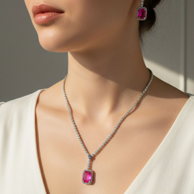 AD special Metal Pink Jewellery Set(Pack of 1)