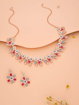 Vedda Brass Gold-plated Rose Gold, Blue, Pink Jewellery Set(Pack of 1)