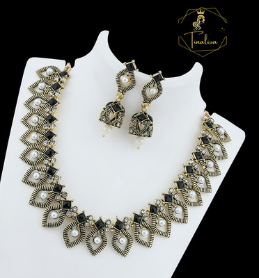 TINALIVA Brass Gold-plated Black, Gold Jewellery Set(Pack of 1)