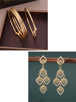 VEDDAA Brass Gold-plated Brown Jewellery Set(Pack of 2)