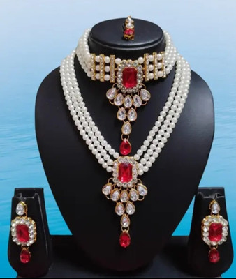 Ayesha jewllers Alloy Gold-plated White Jewellery Set(Pack of 1)