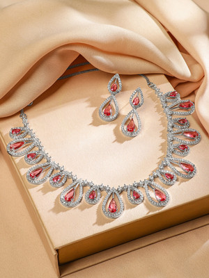 RUBANS Brass Rhodium Silver Jewellery Set(Pack of 3)