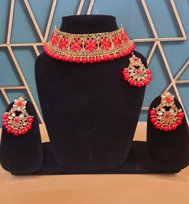 JMBW INTERNATIONAL Brass Red Jewellery Set(Pack of 3)