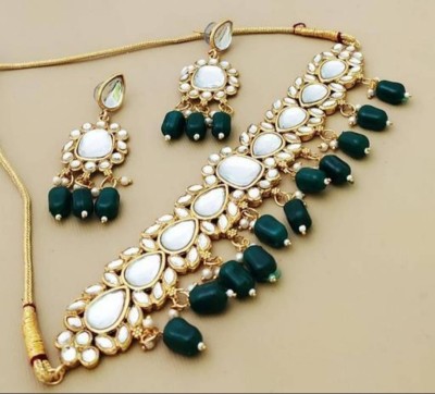 jatin imitation Alloy Gold-plated White, Green Jewellery Set(Pack of 3)