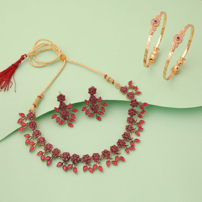 Alasca Brass Gold-plated Gold, Pink Jewellery Set(Pack of 2)