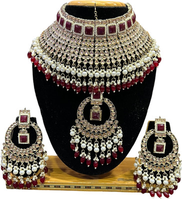 Tulsi Art Jewels Alloy Gold-plated Maroon Jewellery Set(Pack of 3)