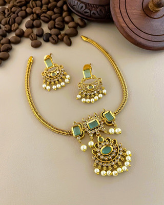 PBM CREATIONS Copper Gold-plated Turquoise, Gold Jewellery Set(Pack of 3)