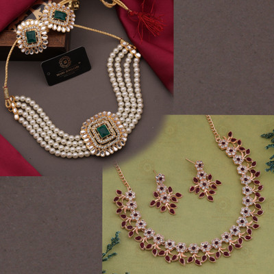 Dressberry Brass Gold-plated Gold, Rose Gold, Maroon, White Jewellery Set(Pack of 2)