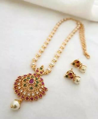 Pamadhya Copper Gold-plated Green, Red Jewellery Set(Pack of 1)