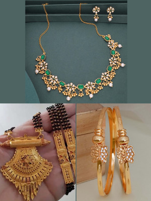 VEDDAA Brass Gold-plated Blue Jewellery Set(Pack of 3)