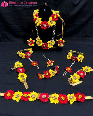 Blinklove Creation Fabric Yellow, Red, Gold Jewellery Set(Pack of 8)