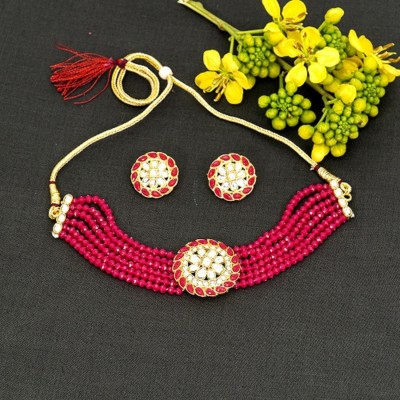 RAMDEV ART FASHION JEWELLERY Alloy Gold-plated Red Jewellery Set(Pack of 1)