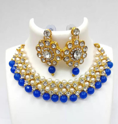 taransha Brass Gold-plated Blue Jewellery Set(Pack of 1)