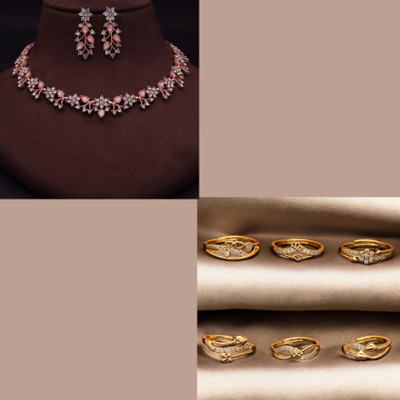 VEDDAA Brass Gold-plated Gold, Rose Gold, Pink, Multicolor Jewellery Set(Pack of 7)