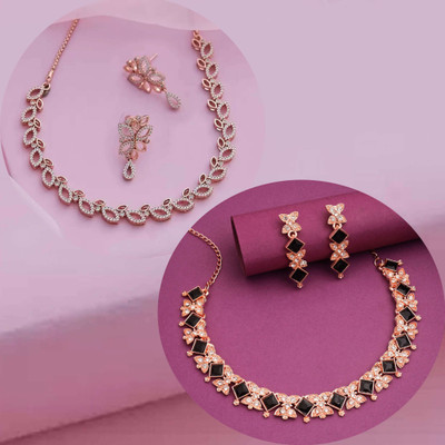 Divastri Brass Gold-plated Black Jewellery Set(Pack of 2)