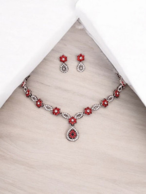 Matram Alloy Rhodium Red Jewellery Set(Pack of 1)