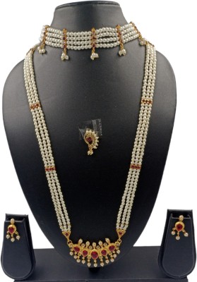 AntiqueJewllery Mother of Pearl Gold-plated White, Pink, Gold Jewellery Set(Pack of 1)