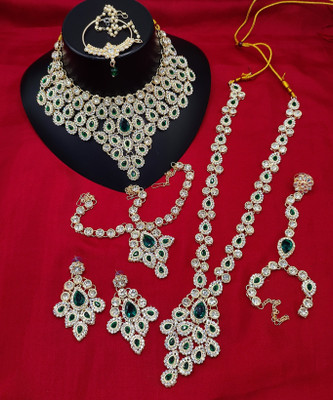 padmawati Alloy Gold-plated Green Jewellery Set(Pack of 7)