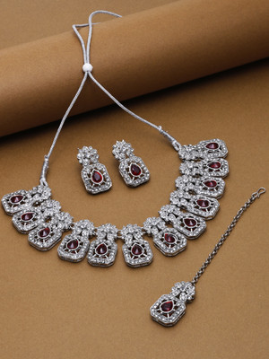 SAIYONI Alloy Rhodium Maroon Jewellery Set(Pack of 4)