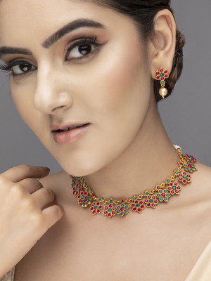 Rubans Elements Alloy Gold-plated Green, Pink Jewellery Set(Pack of 1)
