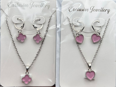 MAYA IMPEX Alloy Silver Pink Jewellery Set(Pack of 3)