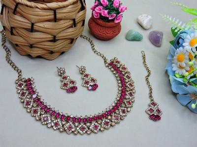 VATSALYA creation Alloy Gold-plated Pink Jewellery Set(Pack of 1)
