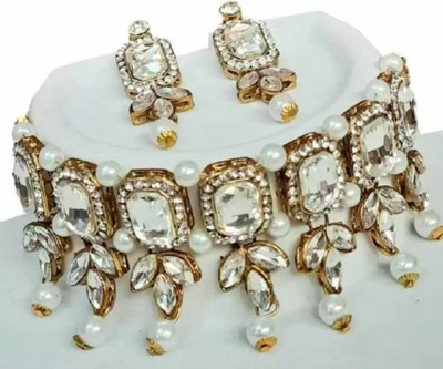 ABHRIK IMITATION Crystal Gold-plated White Jewellery Set(Pack of 1)