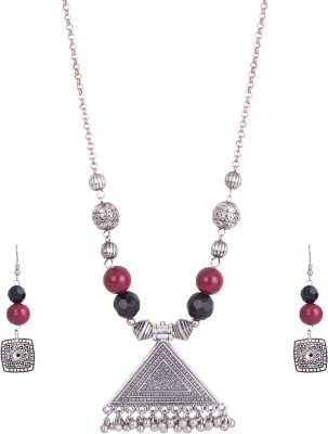 JFL - Jewellery for Less Brass Silver Maroon, Black Jewellery Set(Pack of 1)