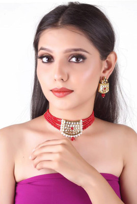 Kirti Traders Alloy Gold-plated Red Jewellery Set(Pack of 1)