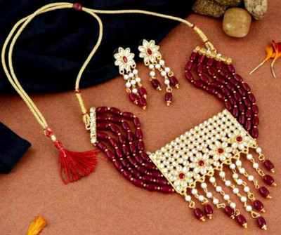 Bhagya Lakshmi Alloy Gold-plated White, Maroon, Gold Jewellery Set(Pack of 1)