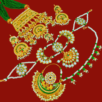FIROZA IMITATION Alloy Gold-plated Green, Gold Jewellery Set(Pack of 1)