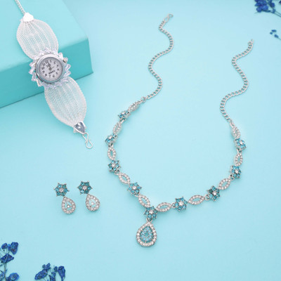 Vedda Brass Gold-plated Silver, White, Blue Jewellery Set(Pack of 1)