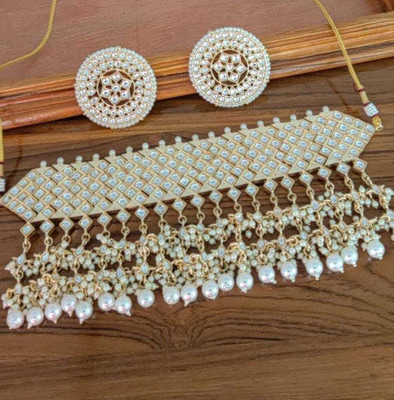 S R Enterprises Brass Gold-plated White Jewellery Set(Pack of 1)