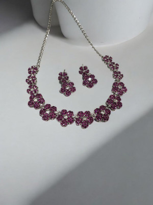 R A Enterprises Alloy Rhodium Pink Jewellery Set(Pack of 1)