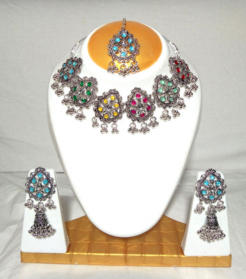 Brinah Oxidised Silver Black Silver Multicolor Jewellery Set(Pack of 1)