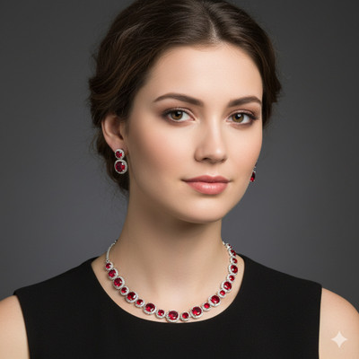 Jevaya Alloy Silver Red Jewellery Set(Pack of 1)