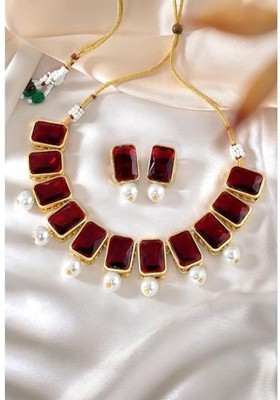 Shivay Fashion LLP Alloy Gold-plated Maroon Jewellery Set(Pack of 1)