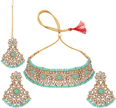 CHARMING JEWELS Brass Gold-plated Green Jewellery Set(Pack of 4)