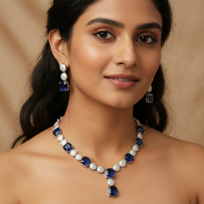 TAARIKAJEWEL Alloy Rhodium Blue, Silver Jewellery Set(Pack of 1)