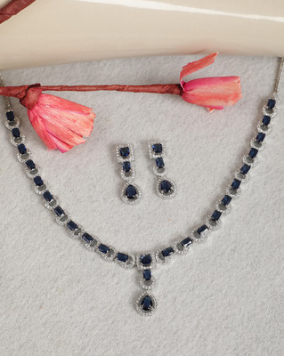 Trink Alloy Rhodium Blue Jewellery Set(Pack of 3)