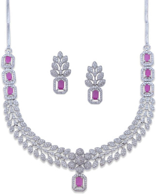 IKSAVA Brass Silver Pink, Silver Jewellery Set(Pack of 3)