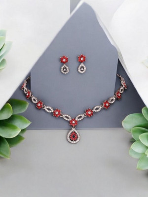 Matram Alloy Rhodium Red Jewellery Set(Pack of 1)