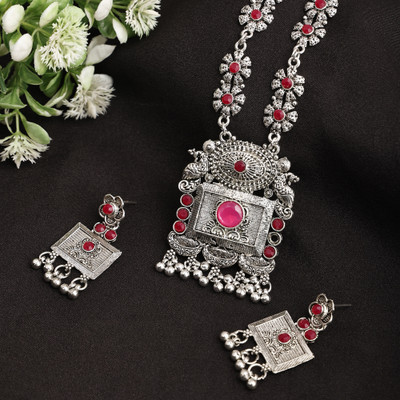 Vasudha Oxidised Silver Maroon Jewellery Set(Pack of 1)