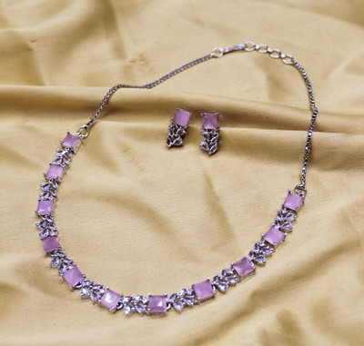 Gleamora Alloy Silver Pink Jewellery Set(Pack of 3)