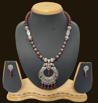 HARIHARA FASHION Oxidised Silver Maroon, Silver Jewellery Set(Pack of 1)