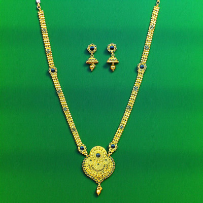 Aroras Bridal & Fashion Jewellery Brass Gold-plated Black Jewellery Set(Pack of 1)