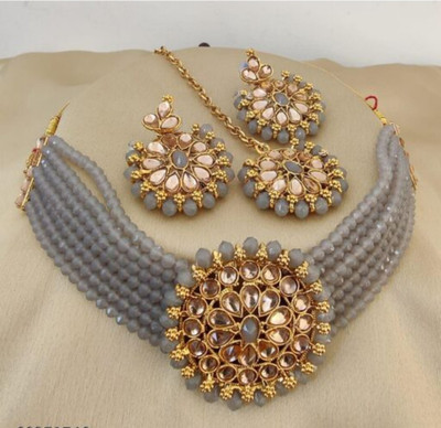 Chikku Alloy Gold-plated Grey Jewellery Set(Pack of 1)
