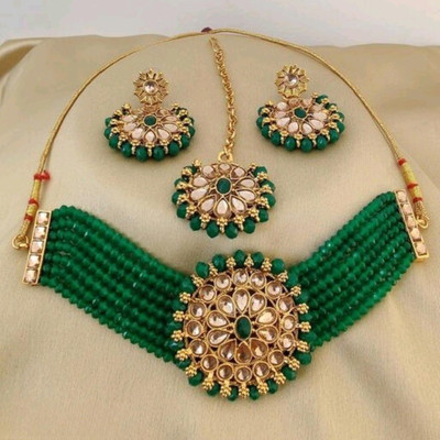 taransha Alloy Gold-plated Green Jewellery Set(Pack of 1)