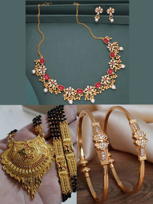 Sangria Brass Gold-plated Multicolor, Yellow Jewellery Set(Pack of 3)