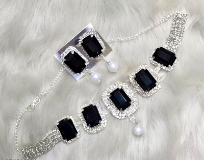 Vacker Alloy Silver Black, Silver Jewellery Set(Pack of 3)